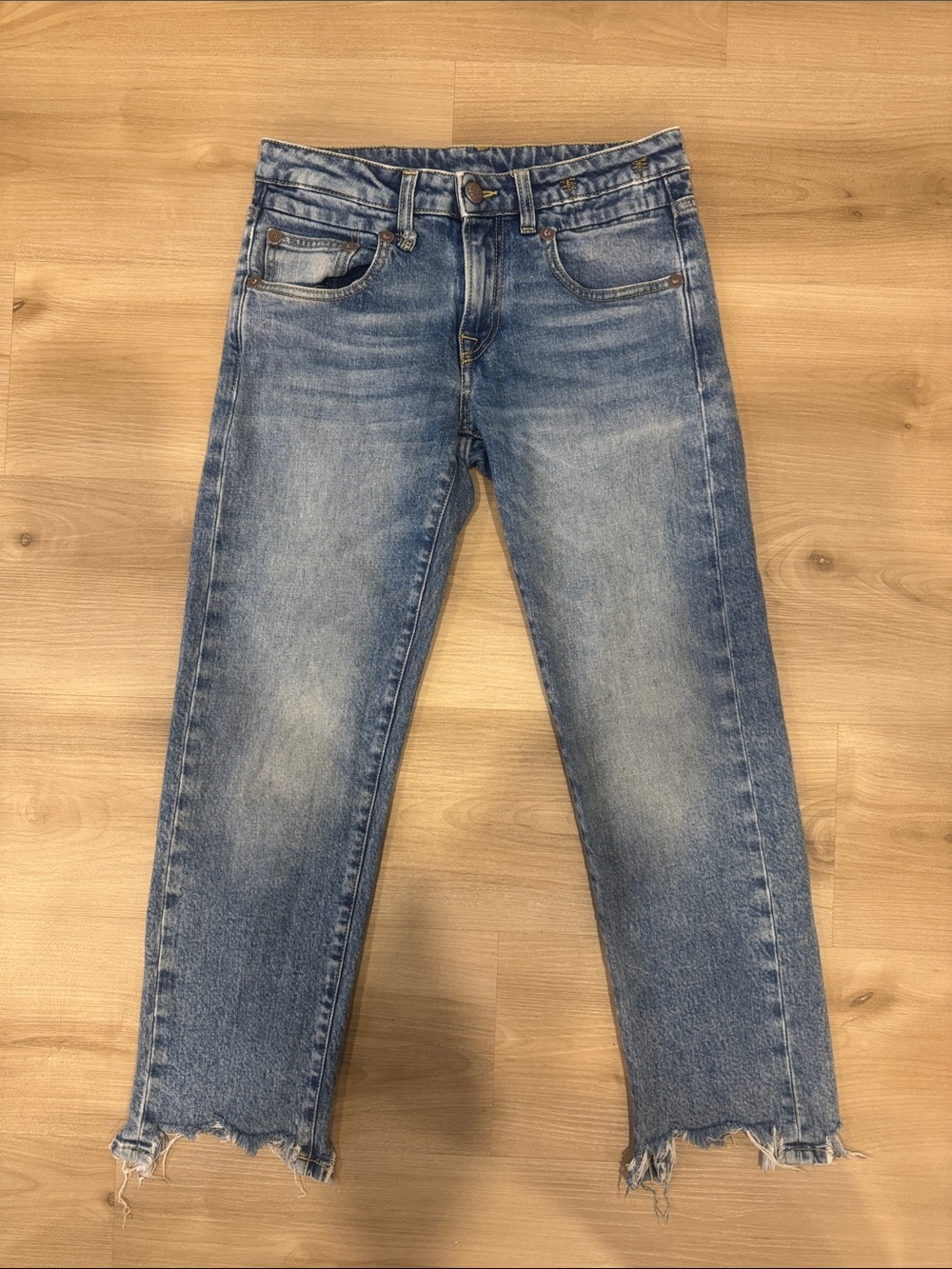 R13 Women's Size25 Boy Straight w/rips stretch Sioux crispy Distressed leg Jeans